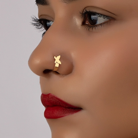 Aro de Nariz de Mariposa de Aleación de Moda Clip de Nariz Sin Perforación Chapado en Oro Mariposa Joyería Corporal para Mujeres Accesorio de Tendencia