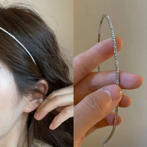 Cerchietto Con Strass Sottile Lega Zircone Fascia Capelli Elegante Minimalista Scintillante Accessori Per Donna