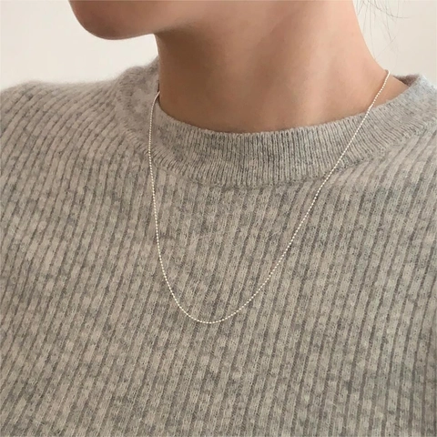 925 Sterling Silber Rundperlenkette Halskette Minimalistische Glatte Kugel Choker Schmuck Für Damen Täglich Elegant