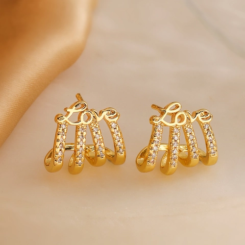 Boucles D'oreilles Puces En Zircon Géométriques Irrégulières Cuivre Plaqué Or Bijoux Minimalistes Accessoires Femmes