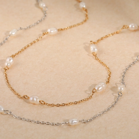 Collana Künstliche Perle Coltivate Acqua Dolce Barocche Acciaio Inossidabile Künstliche Perle Irregolari Catena Sottile Gioielli Eleganti Da Donna