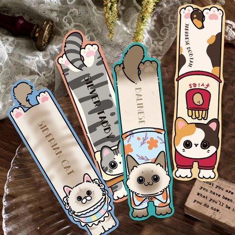 Creatieve Cartoon Kat Boekenleggers Wit Karton Waterdichte Illustratie Lezen Briefpapier Cadeau Kawaii Dierenstijl