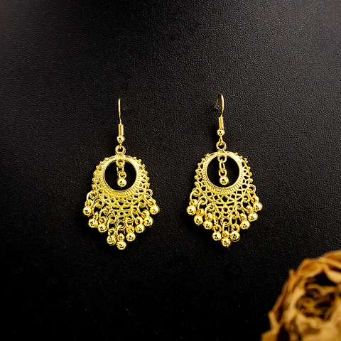 Etnische Opengewerkte Hangende Oorbellen Legering Kwastje Bohemien Vintage Sieraden Voor Vrouwen Goud Kleur