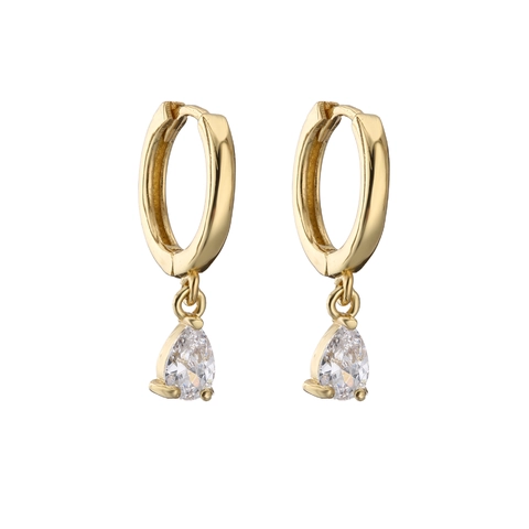 Copper Teardrop Zircon Hoop Earrings Pear Cut Colorful Micro Pave Dangle Jewelry Women