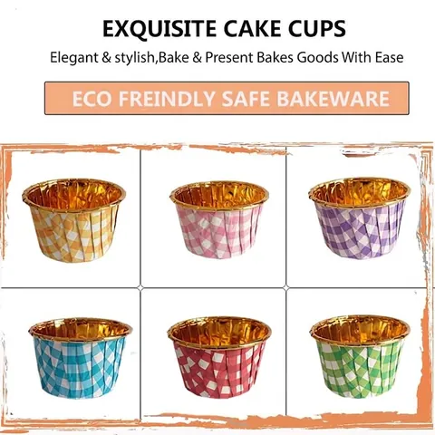 Hittebestendige Aluminiumfolie Bakvormpjes Goud Gingham Patroon Muffin Cupcake Liners Voor Thuisfeest Keuken Bakgereedschap