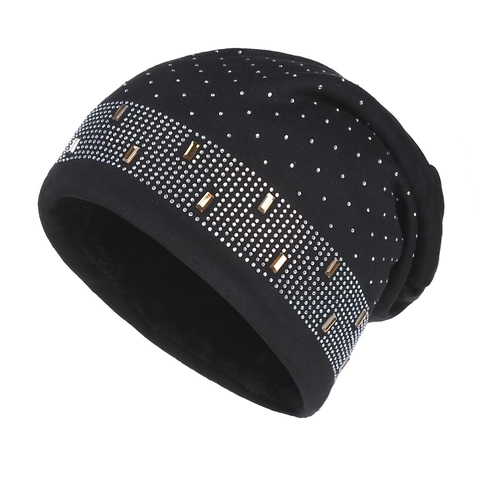 Damen Slouchy Beanie Strickmütze Mit Strasssteinen Glitzernd Metall Pailletten Warm Fleece Gefüttert Winddicht Mode Winter
