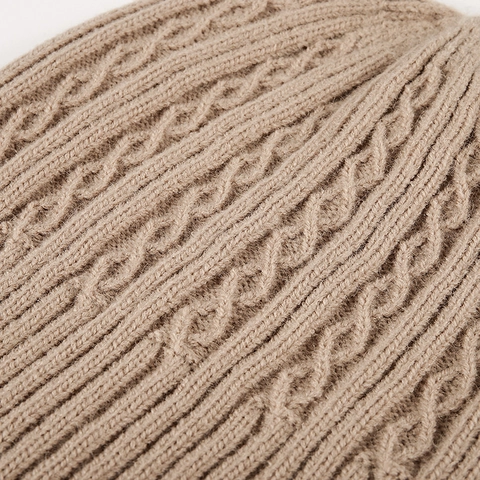 Bonnet Beanie Femme En Tricot Torsadé Imitation Poils De Lapin À Revers Épais Chaud Hiver Extérieur Douce Uni Chic