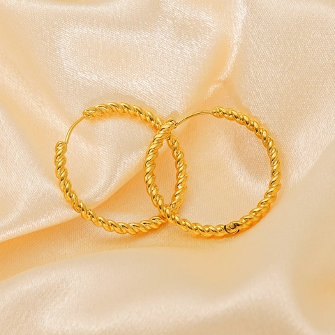 Gedraaide Oorbellen Hoops Roestvrij Staal 18K Verguld Vintage Touw Ronde Cirkel Mode Sieraden Voor Vrouwen