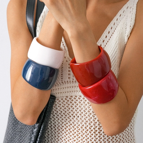 Chunky Breites Harz Armreif Armband Für Frauen Unregelmäßig Geometrisch Hochglanz Minimalistisch Retro Urlaub Stil Handschmuck