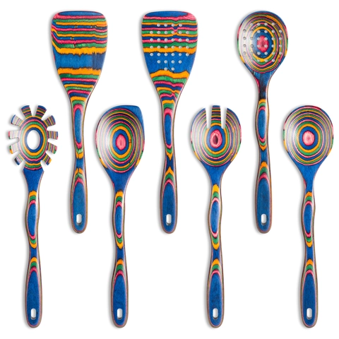 Collection d'Ustensiles de Cuisine en Bois de Pakka Assortiment d'Outils de Cuisine en Bois Arc-en-ciel Spatule Louche Fourchette à Salade