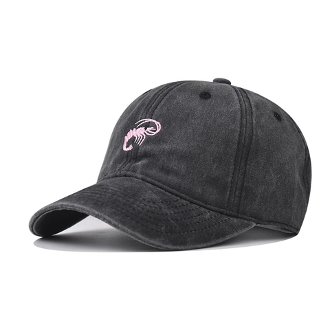 Washed Cotton Baseball Cap Retro Distressed Dad Hat Pinke Garnele Skorpion Stickerei Verstellbar Curved Brim Outdoor Streetwear