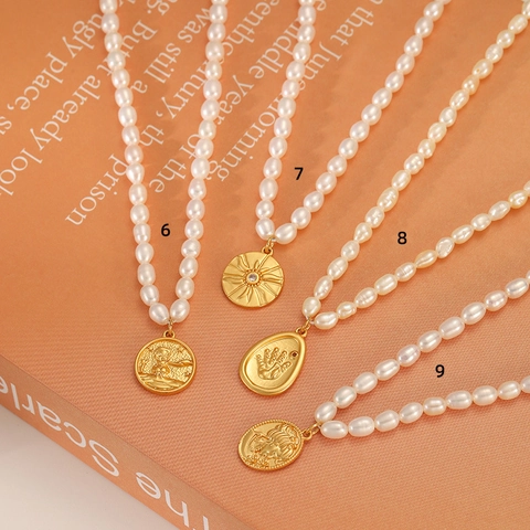 Freshwater Pearl Pendant Necklace For Women Vintage Brass Gold Plated Heart Butterfly Rose Charm Elegant Jewelry Gift
