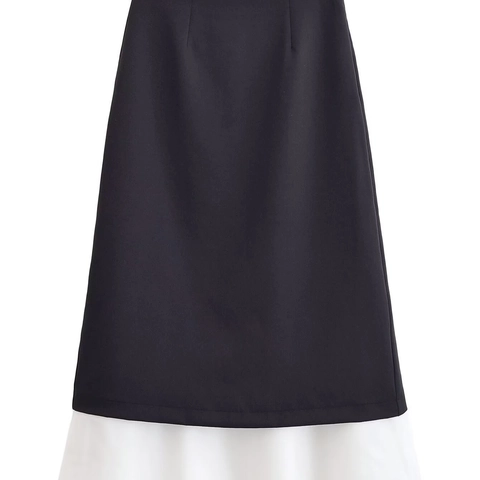 Gonna Midi A Vita Alta Da Donna Patchwork Bianco E Nero Linea A Poliestere Street Style Gonna Lunga