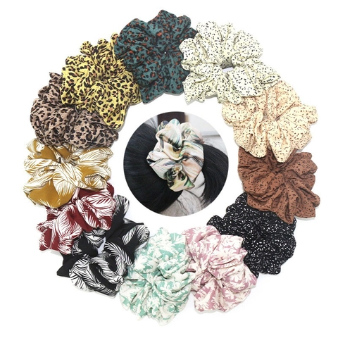 Große Stoff Scrunchies Leopardenmuster Punkt Blattdruck Elastische Haargummis Weiche Stoff Haaraccessoires Für Frauen Mädchen