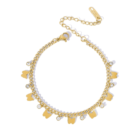 Butterfly Round Disc Pendant Bracelet Stainless Steel 18K Gold Plated Zircon Crystal Elegant Minimalist Fashion Jewelry Women