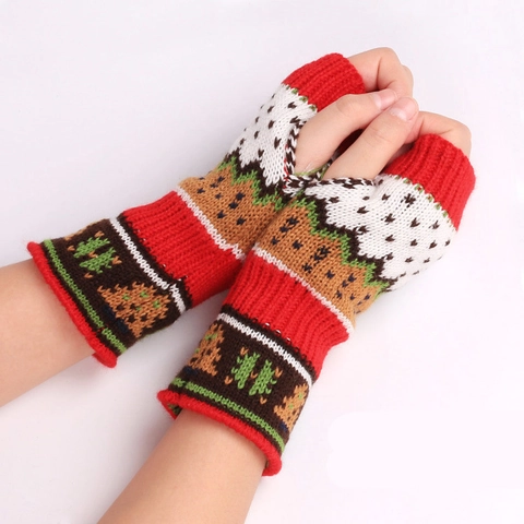 Guanti Senza Dita In Maglia Con Motivo Albero Di Natale E Fiocco Di Neve Muffole In Acrilico Calde Stile Nordico Donna