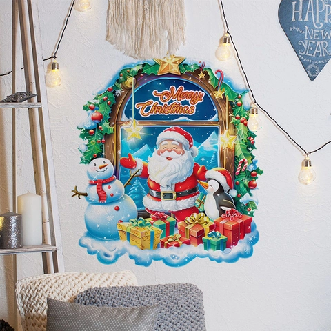 Pegatinas De Pared De Navidad Papá Noel Muñeco De Nieve PVC Removible Autoadhesivo Decoración Hogar Ventana Invierno Festivo