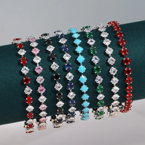 Tennis Bracelet Square Zircon Gold Plated Copper Inlaid Sparkly Crystal Jewelry Elegant Women Accessories