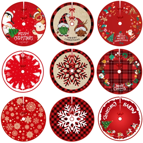 Jupe De Sapin De Noël Ronde Polyester Motif Carreaux Père Noël Flocons De Neige Décoration Fête Maison Couverture Base