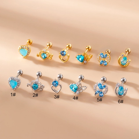 Kraakbeen Stud Oorbellen Blauw Zirkoon Hart Vlinder Roestvrij Staal Staaf Schroef Bal Helix Piercing Sieraden