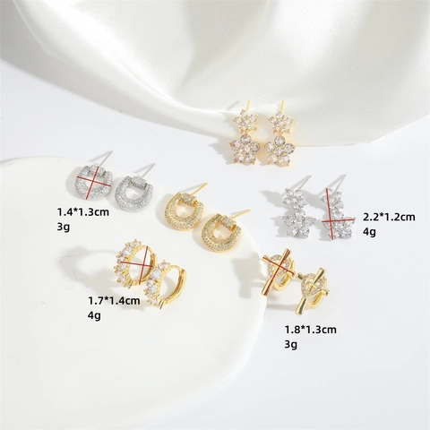 Pendientes De Cobre Con Circones Vintage Flor Cruz Corazón Forma U Joyería De Moda Elegante Para Mujeres