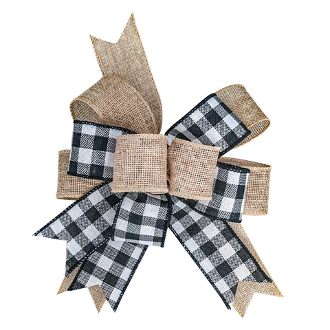 Nœud De Noël En Toile De Jute Carreaux Buffalo Ornement Rustique Pour Sapin Et Couronne Décoration De Fête Style Ferme