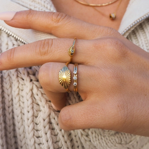 Sonnenstrahl Quadratplatte Offener Ring 18K Vergoldeter Edelstahl Minimalistischer Verstellbarer Geometrischer Schmuck Für Frauen