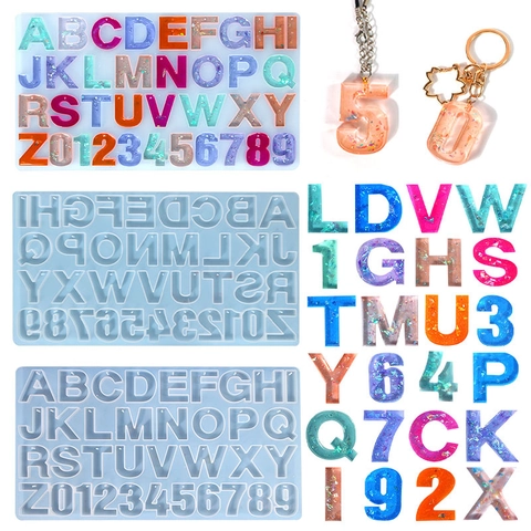 Alphabet Letter Number Silicone Mold Resin Casting Epoxy DIY Jewelry Keychain Pendant With Hanging Hole Mirror Surface Craft Tool
