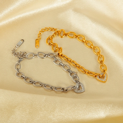 Pulsera de Pendiente de Corazón de Acero Inoxidable Para Mujer Pulsera de Cadena de Eslabones Con Strass Joyería