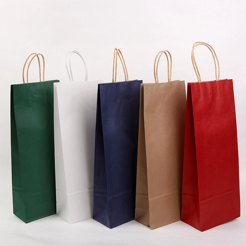 Bolsas De Regalo Para Vino De Papel Kraft Portátiles Embalaje De Botella Individual Bolsa Con Asa Para Boda Fiesta
