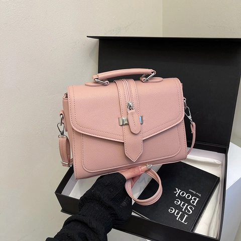 Women PU Leather Crossbody Bag Top Handle Small Square Handbag With Metal Lock Retro Fashion Daily Use