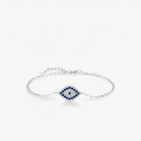 Evil Eye Armband 925 Sterling Silber Geometrisch Blau Zirkonia Zierlich Französischer Luxus Schmuck Für Damen