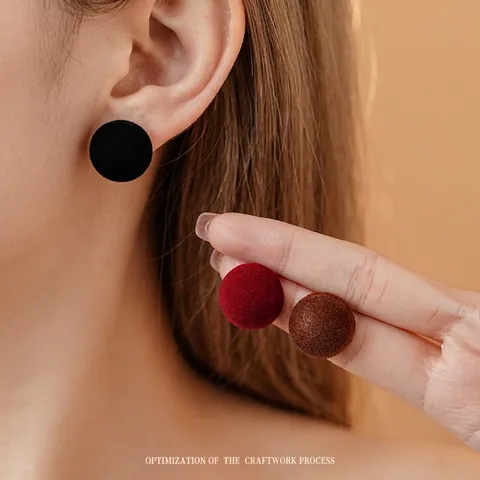 Boucles D'oreilles Bouton Boule Avec Tige En Argent Flocage Velours Rond Rétro Élégant Minimaliste Bijoux Géométriques Pour Femmes