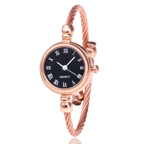 Women Quartz Watch Elegant Twisted Rope Cable Open Bracelet Round Dial Retro Chic Analog Wristwatch