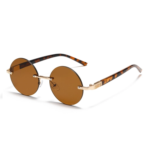 Vintage Runde Randlose Sonnenbrille Metallsteg UV400 Schutz Mode Getönte Brillen Für Herren Damen