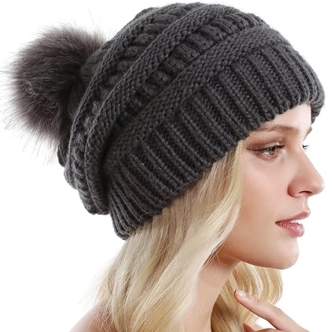 Gebreide Muts Met Pompon Van Imitatiebont Winter Warm Zacht Kabelpatroon Outdoor Skull Cap Voor Dames En Heren