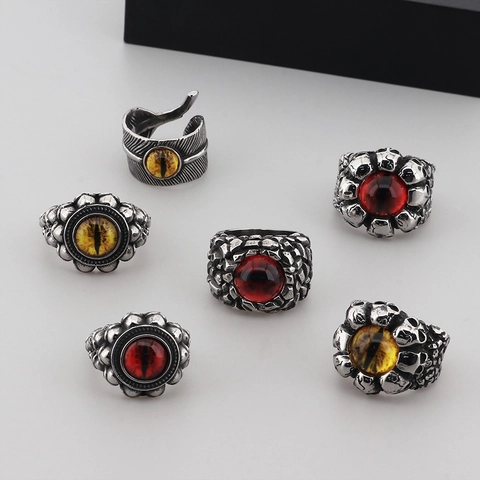 Anelli Da Uomo Evil Eye Dragon Skull Feather Acciaio Inossidabile Vintage Gotico Punk Gioielli