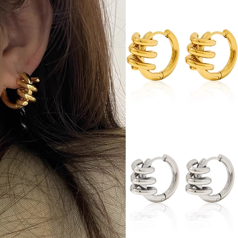 Orecchini A Cerchio In Acciaio Inossidabile Spirale Strati Multipli Gioielli Stile Vintage Per Donne