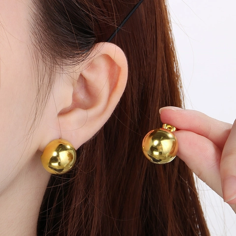 Minimalist Stainless Steel Half Ball Stud Earrings For Women Mirror Polish Geometric Gold Silver Round Earring Fashion Jewelry Gift