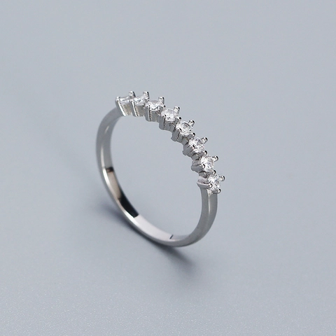 925 Sterling Silver Minimalist Ring For Women Elegant Rhinestone Inlaid Band Ring Sparkly Geometric Finger Ring Jewelry Gift