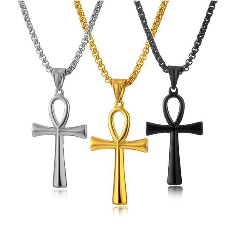 Collar Con Colgante De Cruz Ankh Símbolo De Vida Egipcia Antigua Joyería De Metal De Aleación Pulida Para Hombres Y Mujeres