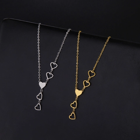 Elegant Stainless Steel Heart Pendant Necklace Y-Shaped Hollow And Solid Heart Charms Jewelry For Women Fashion Gift