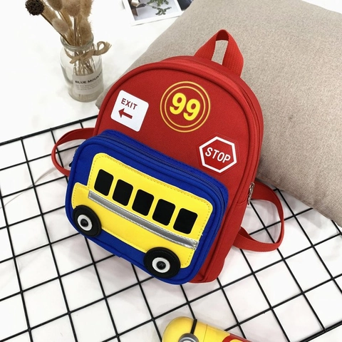 Mochila De Lona Para Niños Estampado De Autobús Escolar Lindo Niños Pequeños Jardín De Infancia Impresión Señales Tráfico