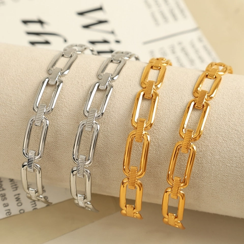 Bracelet Jonc Ouvert en Acier Titane Minimaliste pour Femmes Plaqué Or 18K Argent Géométrique Réglable Bijoux de Mode