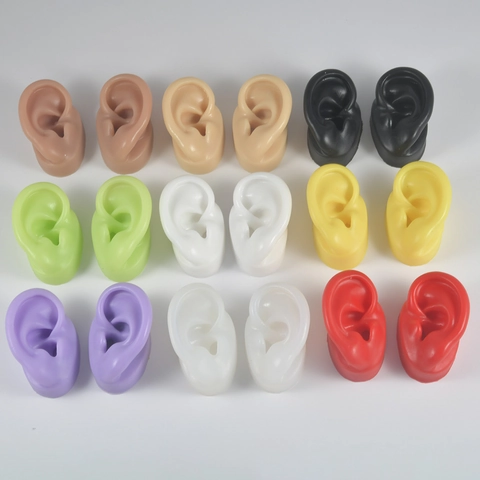 Silicone Ear Model Jewelry Display With Stainless Steel Stand Professional Piercing Practice Tool Reusable Teaching Props