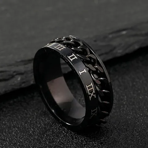 Anello A Catena Rotante In Acciaio Inossidabile Numeri Romani Spinner Fidget Per Uomini Donne Stile Punk Industriale