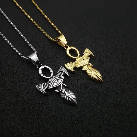 Collana con Ciondolo a Croce Ankh Occhio di Horus Egiziano in Acciaio al Titanio da Uomo Hip Hop Punk Gioielli Religiosi