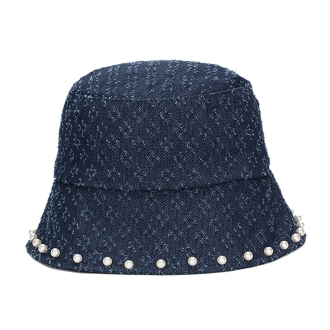 Cappello Alla Pescatora In Denim Da Donna Decorazione Perla Artificiale Jacquard Diamante Protezione Solare