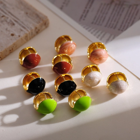 Französische Vintage Kugel Creolen Kupfer Vergoldet Emaille Marmor Tropföl Luxus Elegant Modeschmuck Für Damen