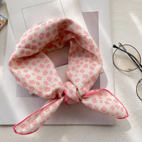 Retro Floral Print Cotton Linen Square Scarf Decorative Small Neck Kerchief For Women Elegant Hair Band Fresh Style